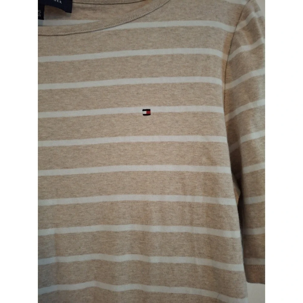 Womens Tommy Hilfiger Tan & White Striped Shirt Sleeve Top. Size XL - Picture 3 of 4